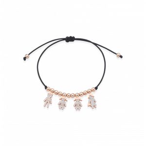 Bracciale Love Makes a Family Papà-Bimba-Bimba-Mamma Argento Rosè Pietre Bianche