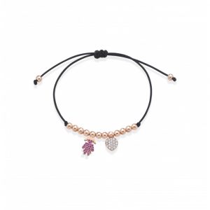 Bracciale Love Makes a Family Bimba-Cuore Argento Rosè Pietre Rosse-Bianche
