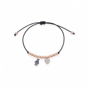 Bracciale Love Makes a Family Bimbo-Cuore Argento Rosè Pietre Blu-Bianche