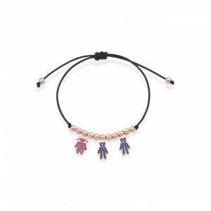 Bracciale Love Makes a Family Bimba-Bimbo-Bimbo Argento Rosè Pietre Rosse-Blu