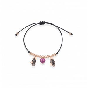 Bracciale Love Makes a Family Lei-Cuore-Lei Argento Rosè Pietre Nere-Rosse