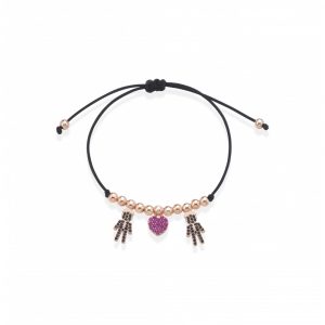 Bracciale Love Makes a Family Lui-Cuore-Lui Argento Rosè Pietre Nere-Rosse