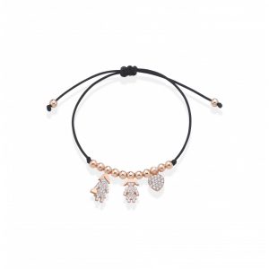 Bracciale Love Makes a Family Mamma-Bimba-Cuore Argento Rosè Pietre Bianche