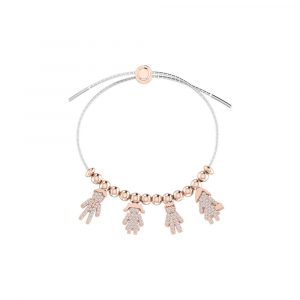 Bracciale Love Makes a Family Papà-Bimba-Bimbo-Mamma Argento Bicolore Pietre Bianche