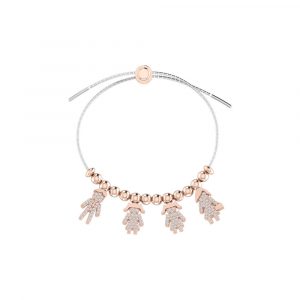 Bracciale Love Makes a Family Papà-Bimba-Bimba-Mamma Argento Bicolore Pietre Bianche