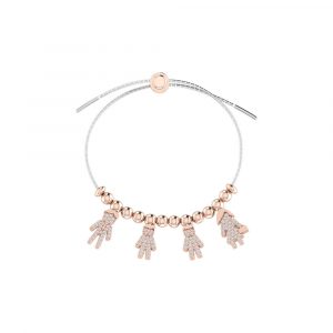 Bracciale Love Makes a Family Papà-Bimbo-Bimbo-Mamma Argento Bicolore Pietre Bianche
