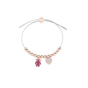 Bracciale Love Makes a Family Bimba-Cuore Argento Bicolore Pietre Rosse-Bianche