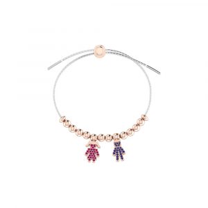 Bracciale Love Makes a Family Bimba-Bimbo Argento Bicolore Pietre Rosse-Blu