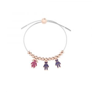 Bracciale Love Makes a Family Bimba-Bimbo-Bimbo Argento Bicolore Pietre Rosse-Blu
