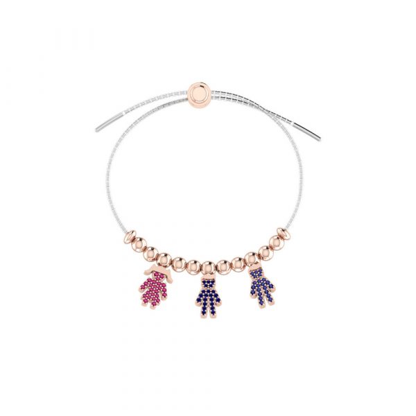 Bracciale Love Makes a Family Bimba-Bimbo-Bimbo Argento Bicolore Pietre Rosse-Blu