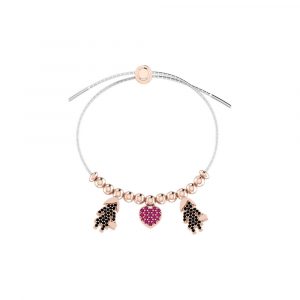 Bracciale Love Makes a Family Lei-Cuore-Lei Argento Bicolore Pietre Nere-Rosse