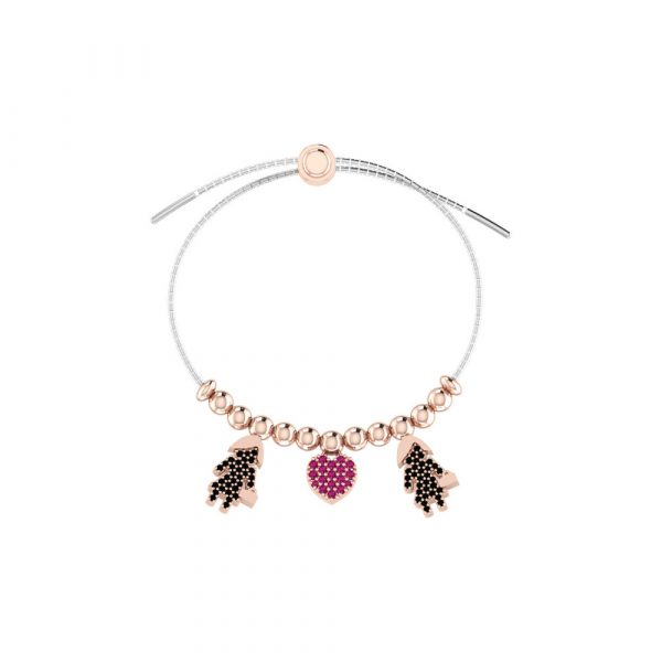 Bracciale Love Makes a Family Lei-Cuore-Lei Argento Bicolore Pietre Nere-Rosse