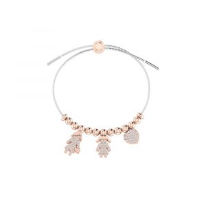 Bracciale Love Makes a Family Mamma-Bimba-Cuore Argento Bicolore Pietre Bianche
