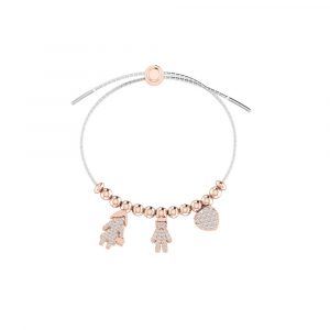 Bracciale Love Makes a Family Mamma-Bimbo-Cuore Argento Bicolore Pietre Bianche