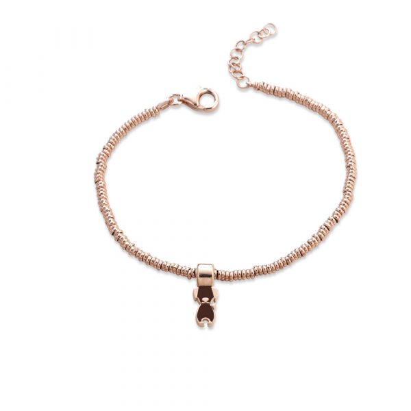 Bracciale Love Makes a Family modello Elements Cane Argento Rosè con Ciondolo Smaltato Marrone