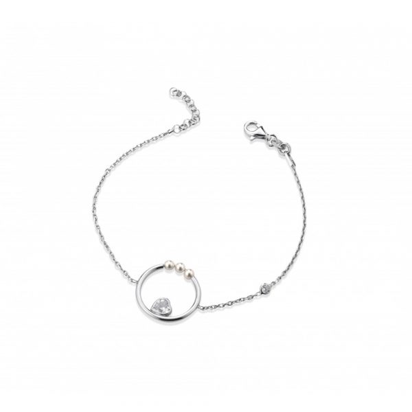 Bracciale FuJiko Perle Argento Cuore Pietre Bianche