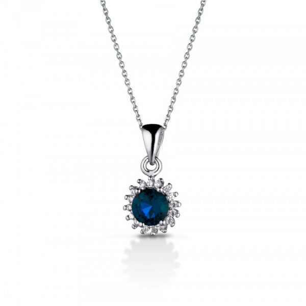 Collana Hiriwa 925 Pietra Tonda Blu contorno Bianco Argento