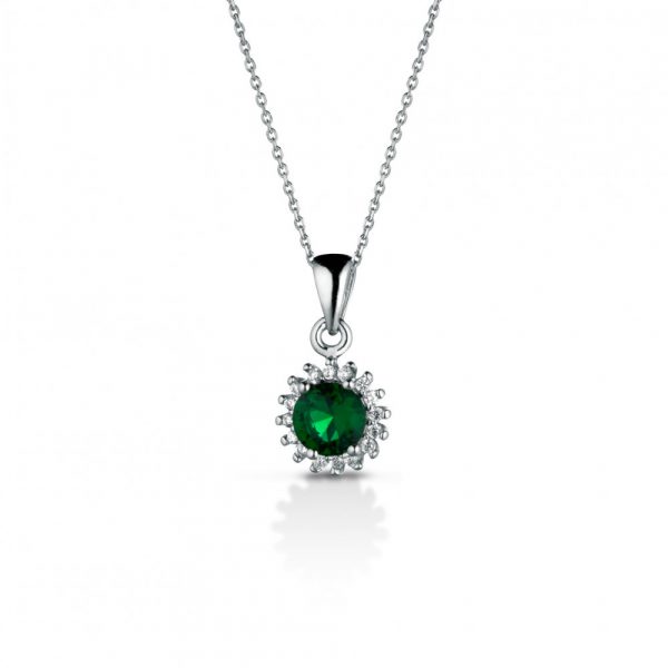 Collana Hiriwa 925 Pietra Tonda Verde contorno Bianco Argento