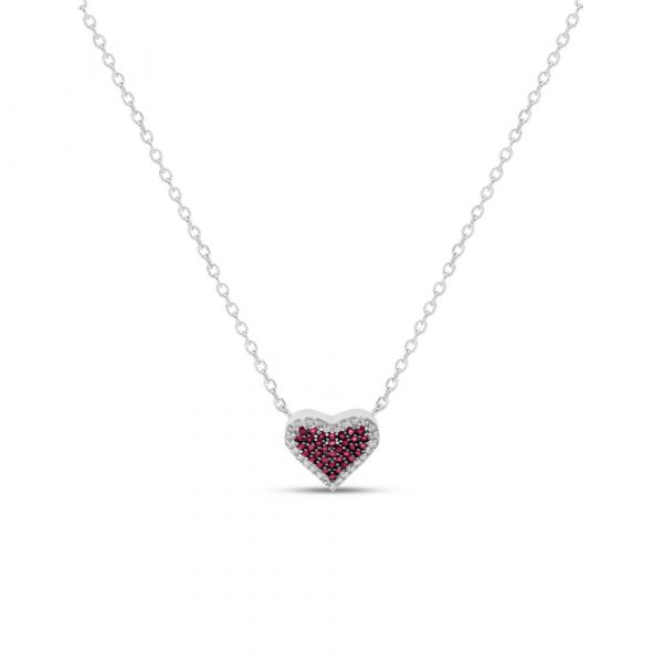 Collana Hiriwa 925 Cuore Rosso contorno Bianco Argento