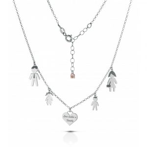 Collana Love Makes a Family Papà-Bimba-Cuore-Bimbo-Mamma Argento