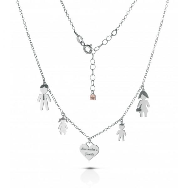 Collana Love Makes a Family Papà-Bimba-Cuore-Bimbo-Mamma Argento