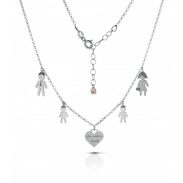Collana Love Makes a Family Papà-Bimbo-Cuore-Bimbo-Mamma Argento