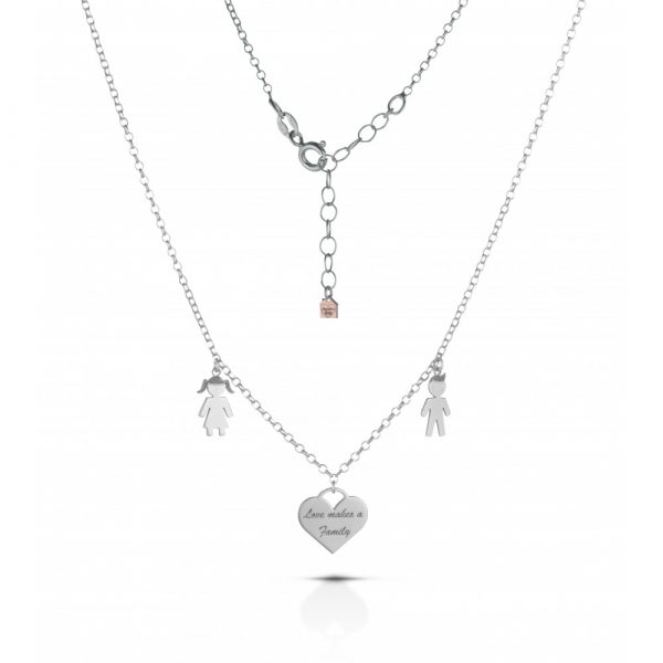 Collana Love Makes a Family Bimba-Cuore-Bimbo Argento