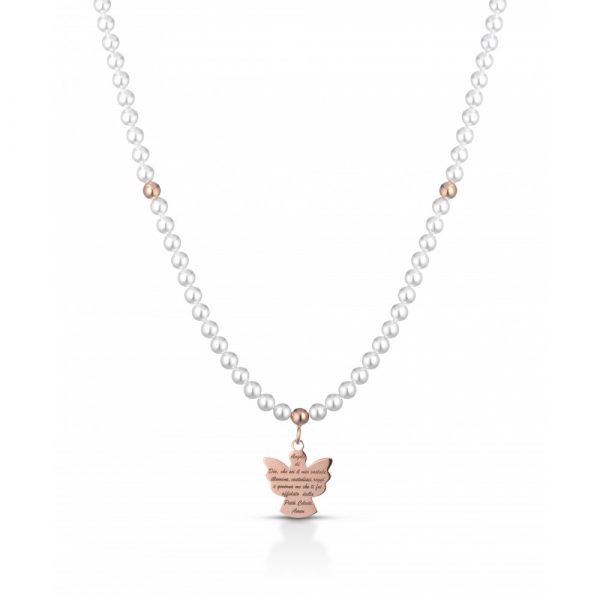 Collana FuJiko Perle Angelo Preghiera Argento Rosè