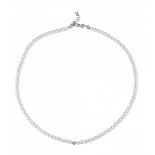 Collana FuJiko Perle Crystal Pearls Pietre Bianche Argento 4 mm