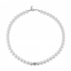 Collana FuJiko Perle Crystal Pearls Pietre Bianche Argento 8 mm