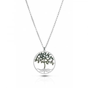 Collana Hiriwa 925 Albero Della Vita Glitter Verde Argento