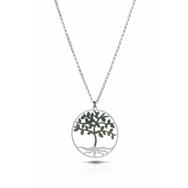 Collana Hiriwa 925 Albero Della Vita Glitter Verde Argento
