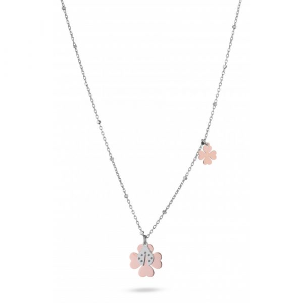 Collana Hiriwa 925 Coccinella Quadrifoglio Argento Bicolore