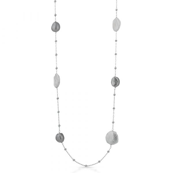 Collana FuJiko Lunga Perle Barocco Grigie Argento