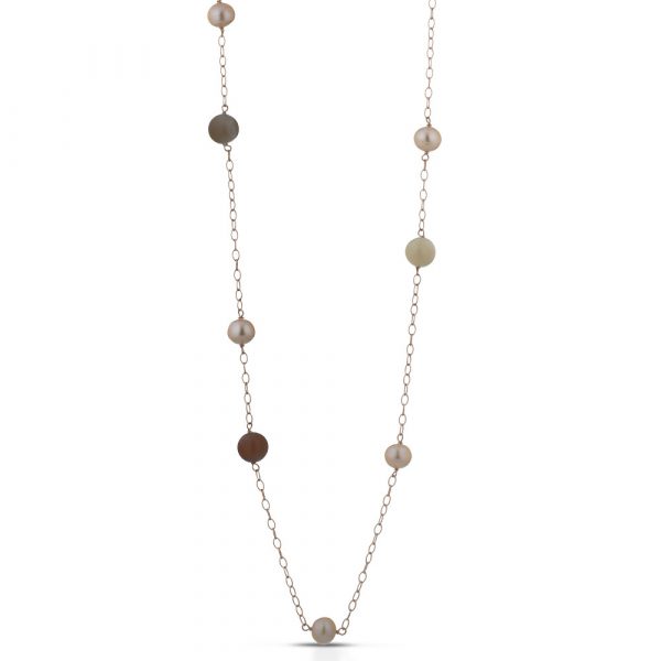 Collana FuJiko Lunga Perle Pietre di Luna Argento Rosè