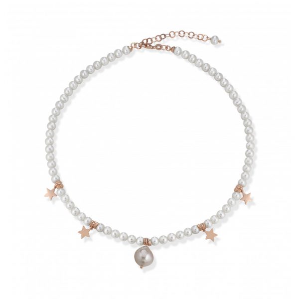 Collana FuJiko Perle Pendente Stella Rondelle Argento Rosè