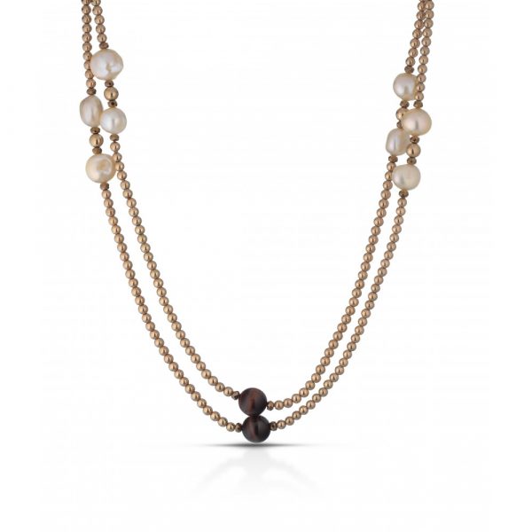 Collana FuJiko Lunga Perle Rosa Occhio di Tigre Rosso Ematite Rosè