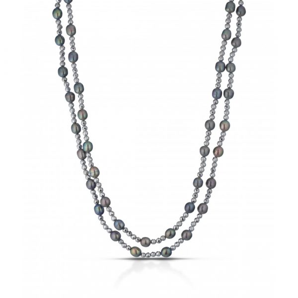Collana FuJiko Lunga Perle Nere Ematite Silver