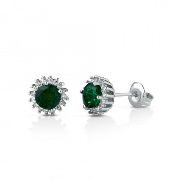 Orecchini Hiriwa 925 Pietra Tonda Verde contorno Bianco Argento