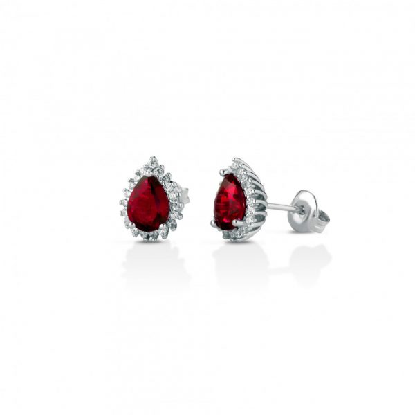 Orecchini Hiriwa 925 Pietra a Goccia Rossa contorno Bianco Argento