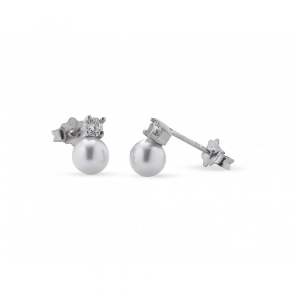 Orecchini FuJiko Perle Argento Pietre Bianche 6 mm