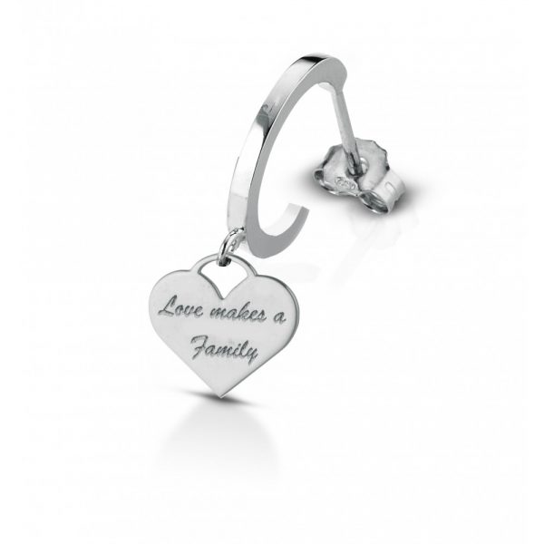 Orecchino Love Makes a Family Singolo Cuore Pendente Argento