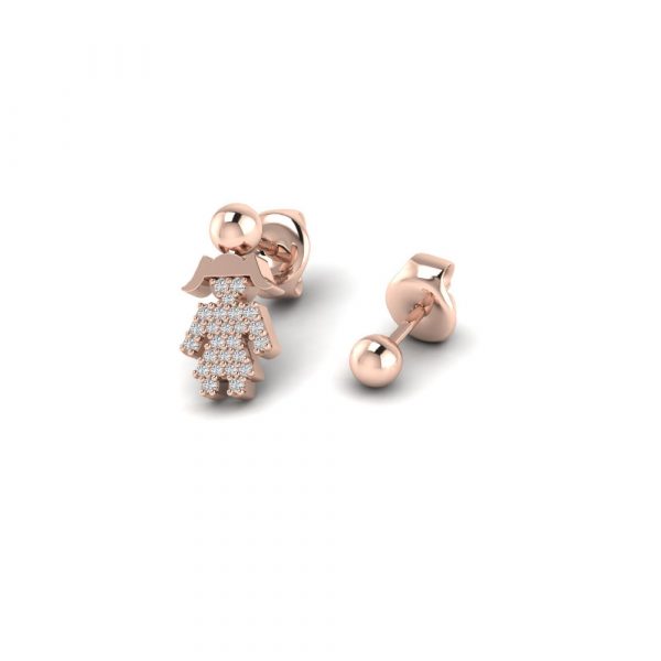 Orecchini Love Makes a Family Bimba-Sfera 4 mm Argento Rosè Pietre Bianche
