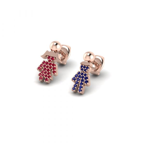 Orecchini Love Makes a Family Bimba-Bimbo Argento Rosè Pietre Rosse-Blu