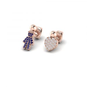 Orecchini Love Makes a Family Bimbo-Cuore Argento Rosè Pietre Blu-Bianche