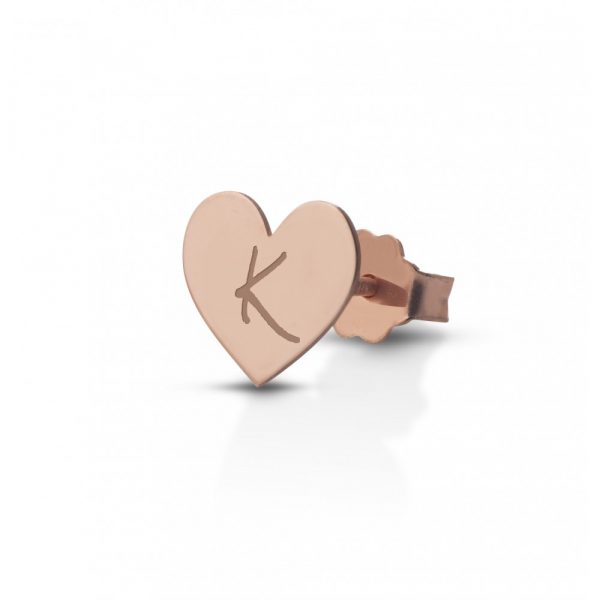Orecchino Hiriwa 925 Singolo Cuore Lettera K Argento Rosè