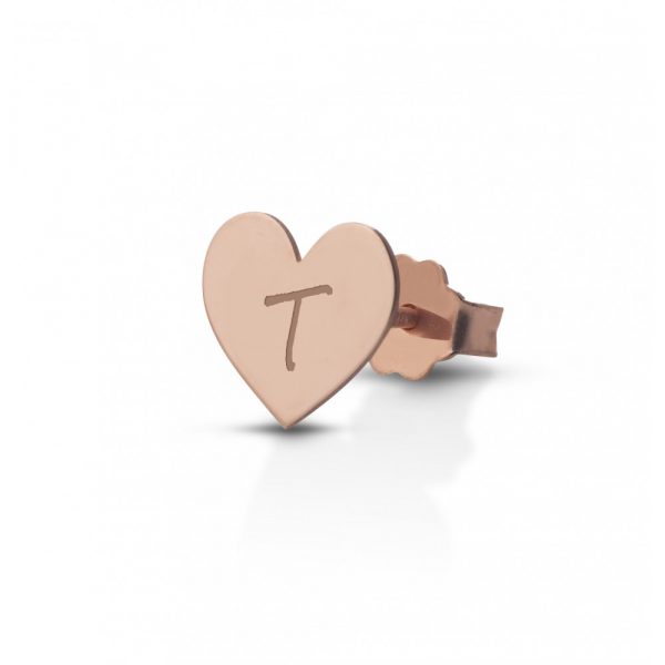 Orecchino Hiriwa 925 Singolo Cuore Lettera T Argento Rosè