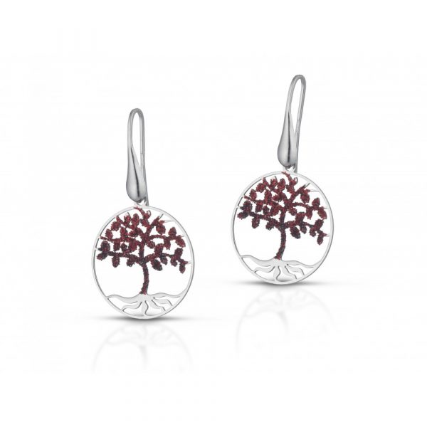 Orecchini Hiriwa 925 Albero Della Vita Glitter Rosso Argento