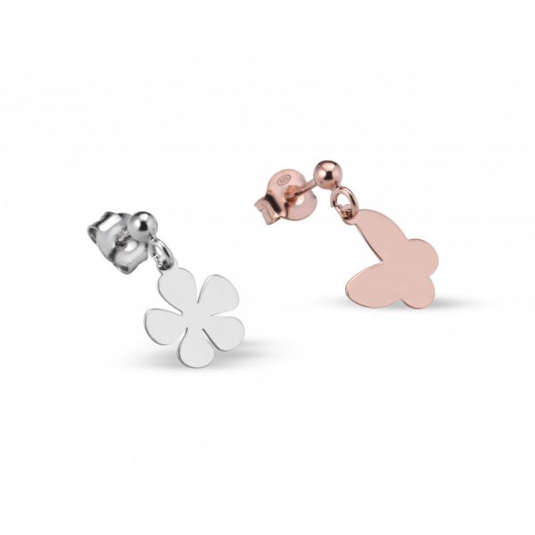 Orecchini Hiriwa 925 Farfalla Fiore Argento Bicolore