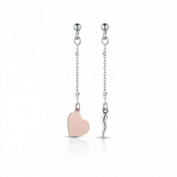 Orecchini Hiriwa 925 Corno e Cuore Argento Bicolore